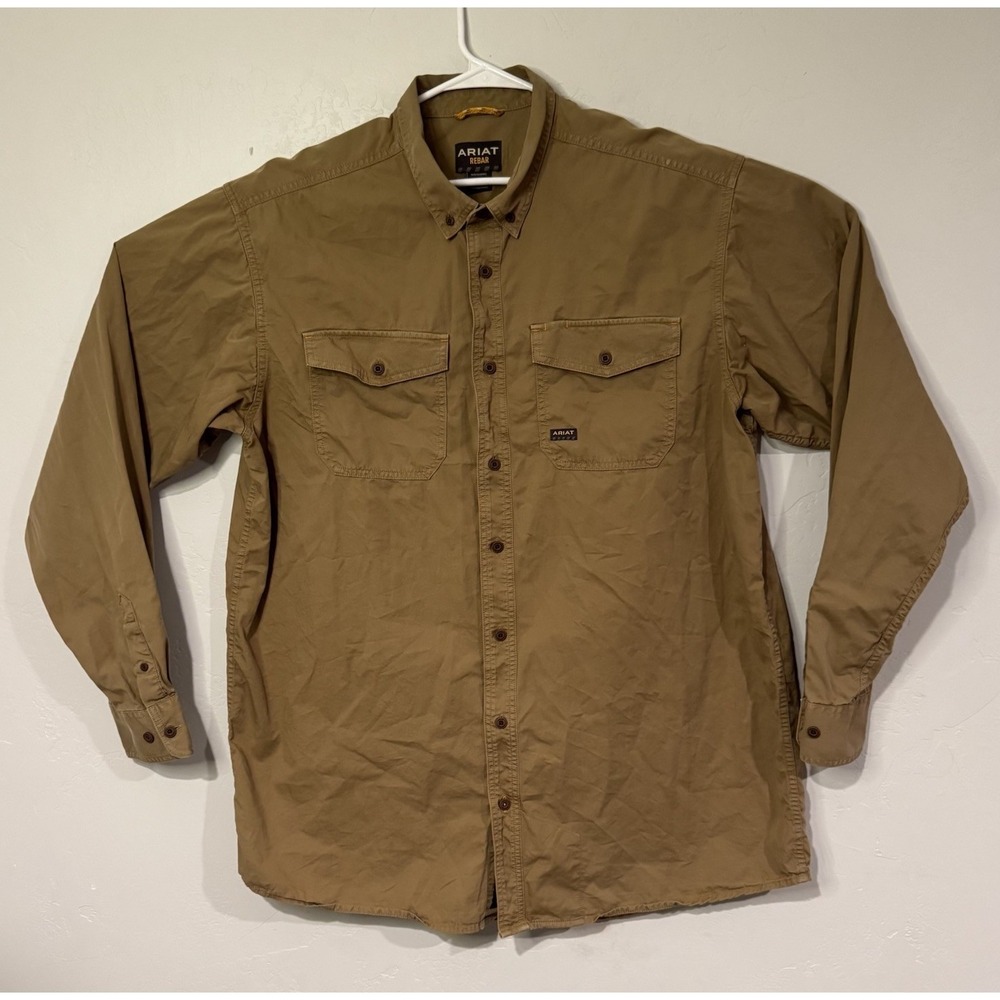 Ariat Rebar Men's Work Shirt XL-tall Khaki Cotton Blend Button Front Long Sleeve